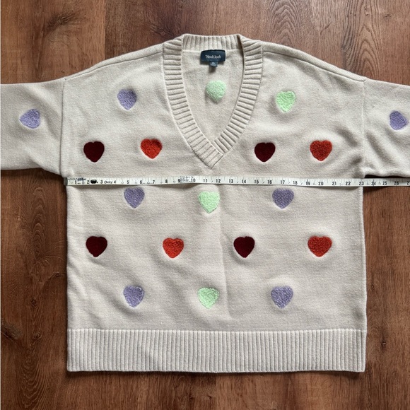 ModCloth Fuzzy Heart V-Neck Sweater XL - Picture 6 of 6
